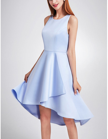 Spring Asymmetric High-Low Satin Evening Cocktail Dress