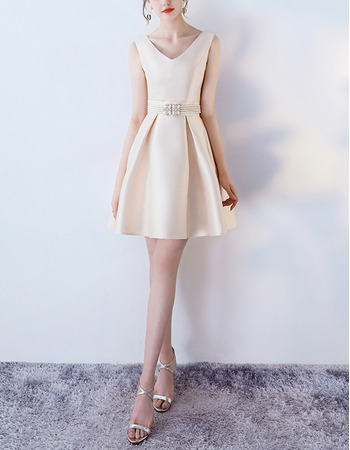 Inexpensive V-Neck Mini/ Short Satin Beading Formal Cocktail Dress