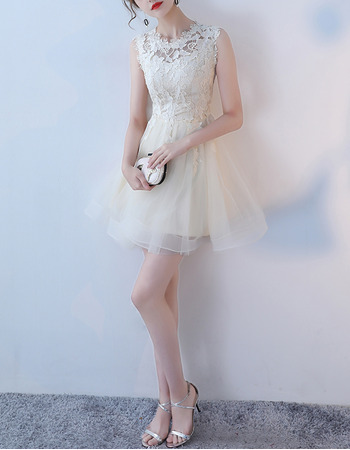 Classy A-Line Sleeveless Mini/ Short Organza Lace Formal Cocktail Dress