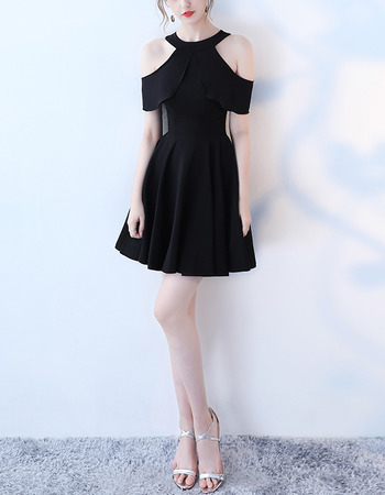 Modern Cap Sleeves Mini/ Short Satin Little Black Formal Cocktail Dress