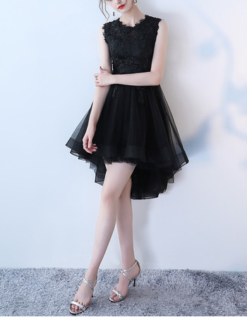 Beautiful Sleeveless High-Low Tulle Little Black Formal Cocktail Dress