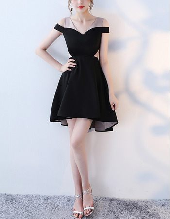 Cute Off-the-shoulder Mini/ Short Satin Little Black Formal Cocktail Party Dress