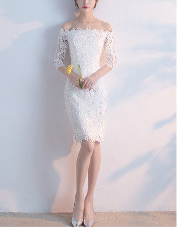 Elegant Off-the-shoulder Lace Tight Formal Cocktail Party Dress with Half Sleeves