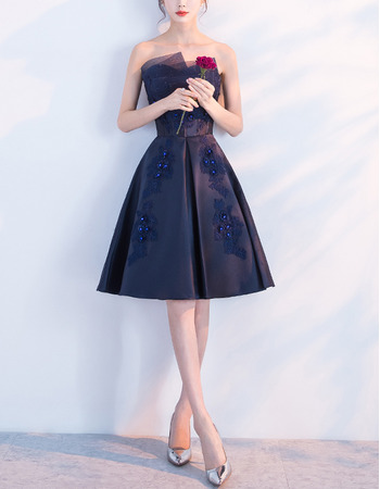 Trendy A-Line Strapless Knee Length Satin Formal Cocktail Dress