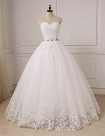 Inexpensive Classic Ball Gown Sweetheart Floor Length Organza Wedding Dress