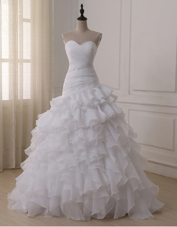 Affordable Luxury Sweetheart Floor Length Organza Layered Skirt Wedding Dress