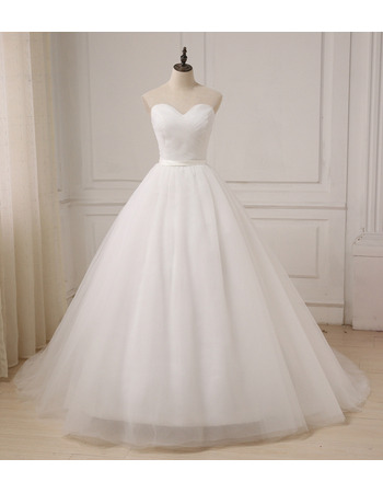 Cheap Custom Classic A-Line Sweetheart Floor Length Organza Wedding Dress