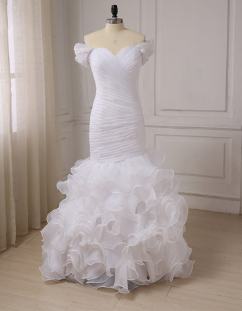 Amazing Luxury Trumpet Sweetheart Cap Sleeves Floor Length Wedding Dress