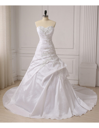 Cheap Custom Designer A-Line Sweetheart Chapel Train Taffeta Wedding Dress