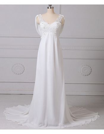 Cheap Custom Chic Empire V-Neck Sleeveless Floor Length Chiffon Wedding Dress