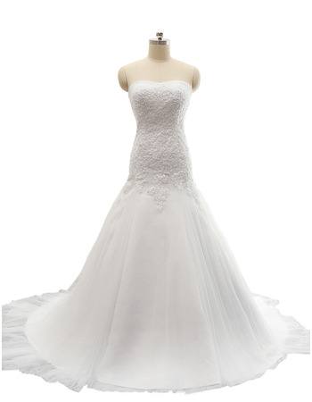 New Style A-Line Sweetheart Court Train Satin Plus Size Wedding Dress