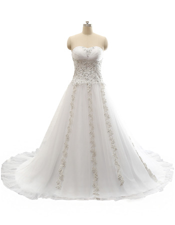 Beautiful A-Line Sweetheart Sweep Train Beading Wedding Dress