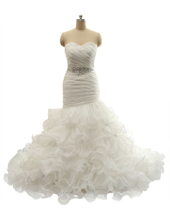 2022 Stunning Trumpet Sweetheart Long Ruffle Skirt Wedding Dress