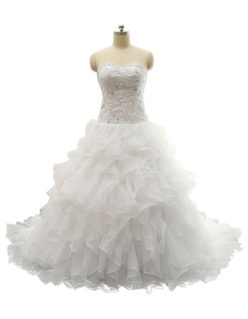 Gorgeous A-Line Sweetheart Sweep Train Ruffle Skirt Plus Size Wedding Dress