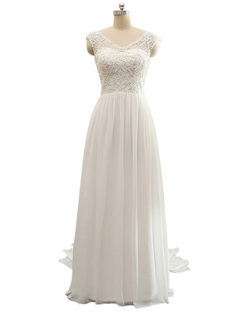 Simple V-Neck Sleeveless Floor Length Chiffon Wedding Dress