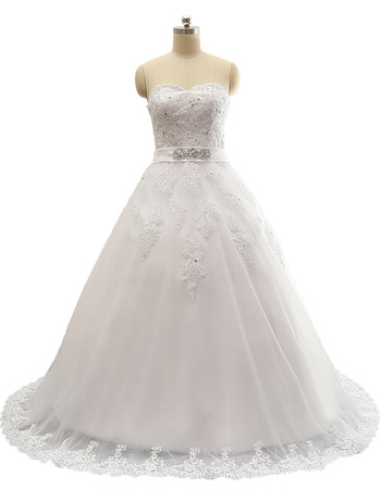 Ball Gown Sweetheart Sweep Train Satin Plus Size Wedding Dress