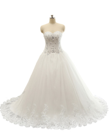 Classic Sweetheart Chapel Train Satin Organza Plus Size Wedding Dress