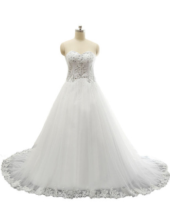 Women's Sweetheart Chapel Train Satin Organza Plus Size Wedding Dress