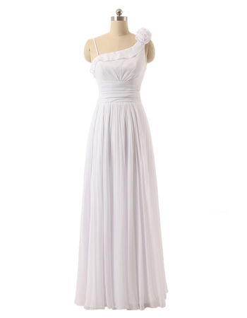 Stylish One Shoulder Floor Length Chiffon Asymmetric Wedding Dress