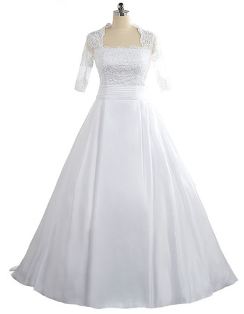 Square Floor Length Taffeta Plus Size Wedding Dress with Half Sleeves