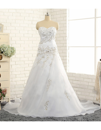 Custom A-Line Sweetheart Sweep Train Chiffon Plus Size Wedding Dress