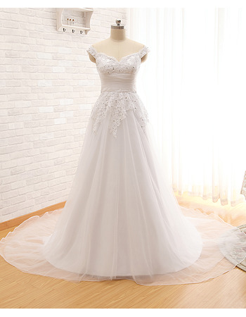 Beautiful Sweetheart Court Train Organza Wedding Dress with Straps