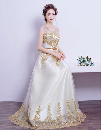 Amazing Floor Length Satin Organza Embroidery Wedding Dress