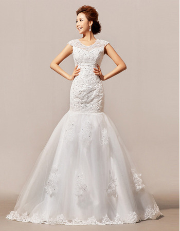 Designer Trumpet Floor Length Satin Organza Beading Wedding Dress