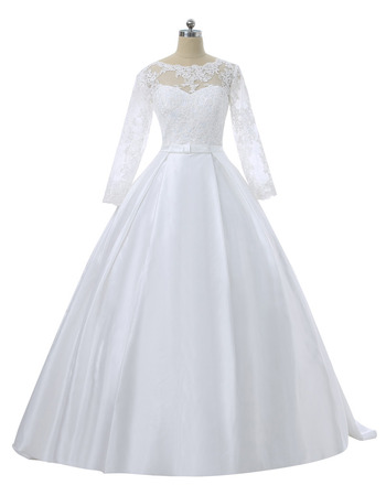 Classic Ball Gown Floor Length Wedding Dress with Long Lace Sleeves