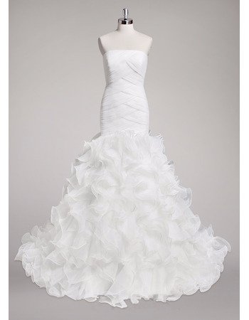 Gorgeous Sheath Strapless Sweep Train Organza Ruffle Skirt Wedding Dress