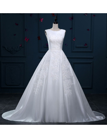 Classic Ball Gown Sleeveless Sweep Train Satin Wedding Dress