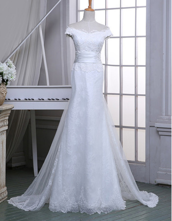 Designer Sheath Off-the-shoulder Floor Length Lace Wedding Dress