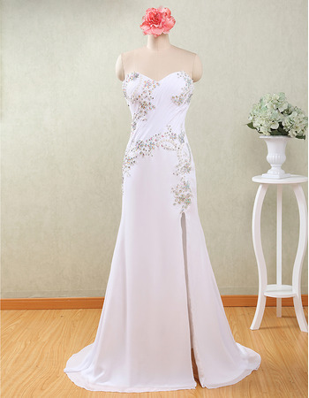 Modern Column Sweetheart Floor Length Chiffon Wedding Dress