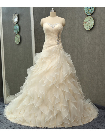 Gorgeous Sweetheart Sweep Train Organza Ruffle Skirt Wedding Dress