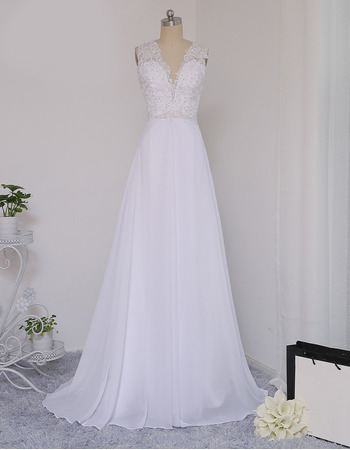 Sexy V-Neck Sleeveless Sweep Train Chiffon Wedding Dress