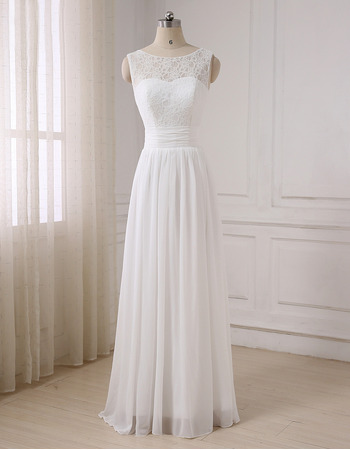 Simple Classic A-Line Sleeveless Full Length Lace Chiffon Wedding Dress