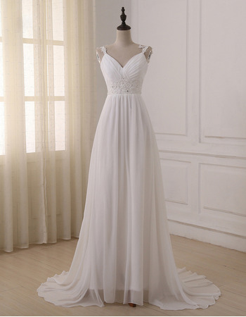 Elegant Sweetheart Straps Sweep Train Chiffon Wedding Dress