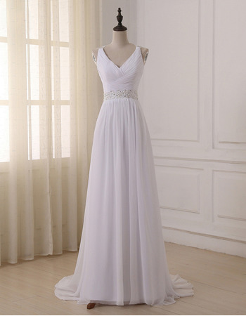 Elegant V-Neck Sleeveless Sweep Train Chiffon Wedding Dress