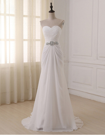 Elegant Sweetheart Floor Length Chiffon Lace-Up Wedding Dress