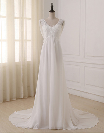 Elegant Empire V-Neck Sleeveless Sweep Train Chiffon Wedding Dress