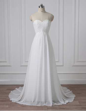 Classy Simple Sweetheart Sleeveless Sweep Train Chiffon Wedding Dress