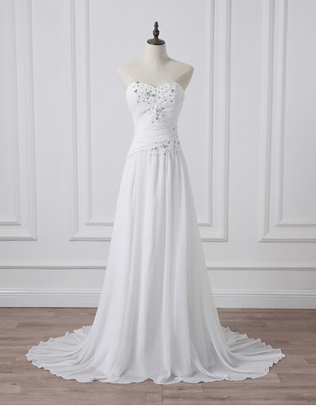 Simple Classy Sweetheart Sleeveless Sweep Train Chiffon Wedding Dress