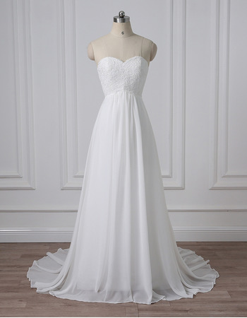 Simple Modern Sweetheart Sleeveless Sweep Train Chiffon Wedding Dress