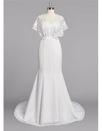 Chic Sweetheart Long Chiffon Plus Size Wedding Dress with Short Sleeves