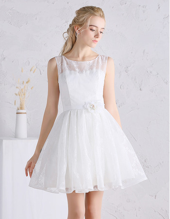 Charming A-Line Sleeveless Mini Satin Lace Summer Wedding Dress