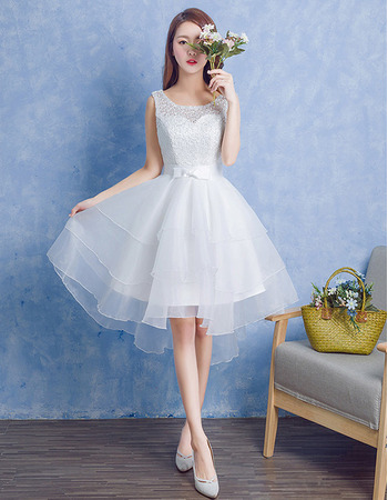 Beautiful A-Line Sleeveless Knee Length Lace Organza Wedding Dress