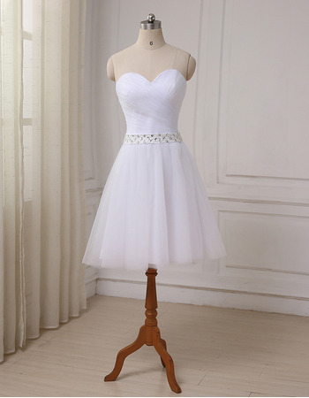 Modest A-Line Sweetheart Knee Length Satin Tulle Wedding Dress