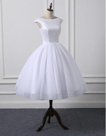 Modest Ball Gown Knee Length Satin Reception Wedding Dress