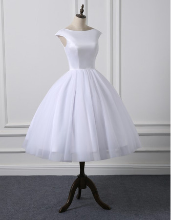 Modest Ball Gown Knee Length Satin Reception Wedding Dress