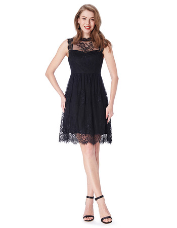 New Blush Sleeveless Mini/ Short Chiffon Lace Black Bridesmaid Dress